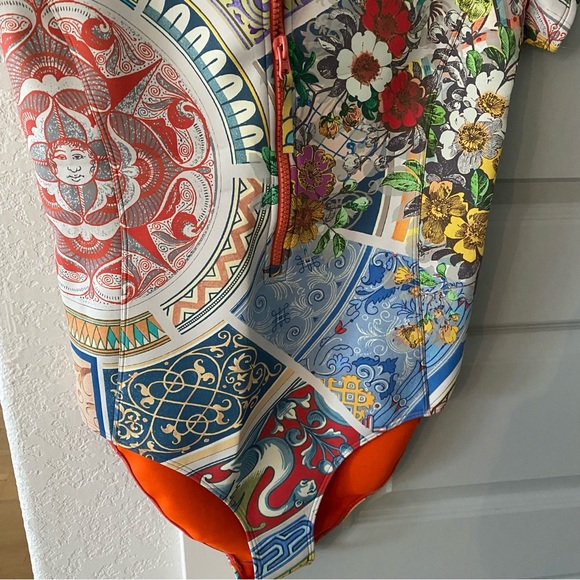 New Johnny Was Boho Neoprene Patchwork One Piece Swimsuit - Picture 4 of 7